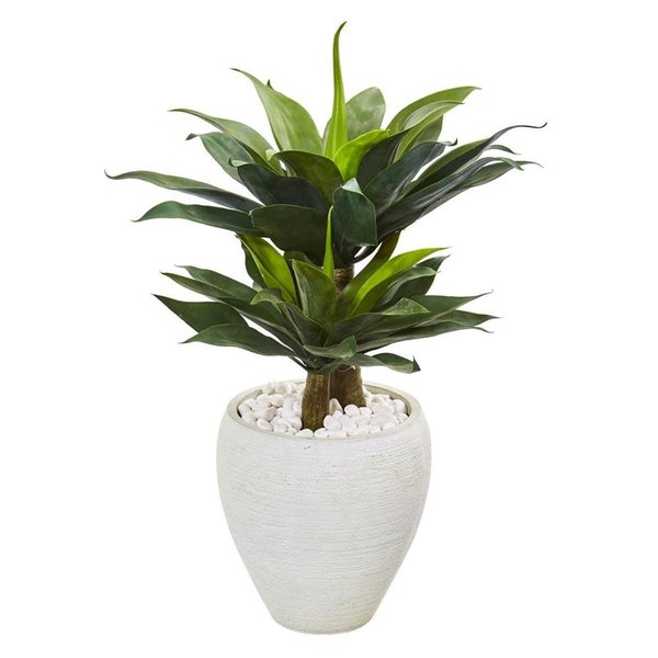 Nearly Naturals 33 in. Double Agave Succulent Artificial Plant in White Planter 9522